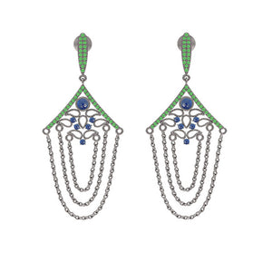 0.44cts Natural Chrome Diopside Sapphire 925 Silver Leaf Chain Earrings Jewelry