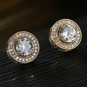 2.00 Ct White Moissanite with Diamond Halo Stud Earrings Solid 14K Rose Gold