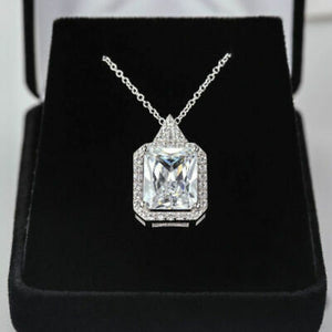 3.20 Ct White Radiant Cut Moissanite Impressive Solid 14k White Gold Pendant