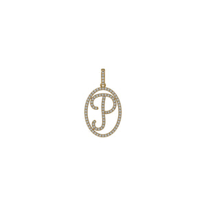 14k Yellow Gold White Diamond Alphabet Initial Letter P Charm Pendant Jewelry