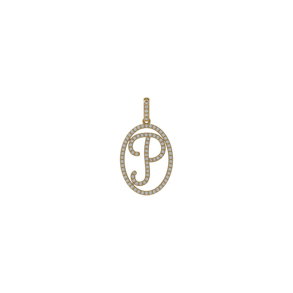 14k Yellow Gold White Diamond Alphabet Initial Letter P Charm Pendant Jewelry