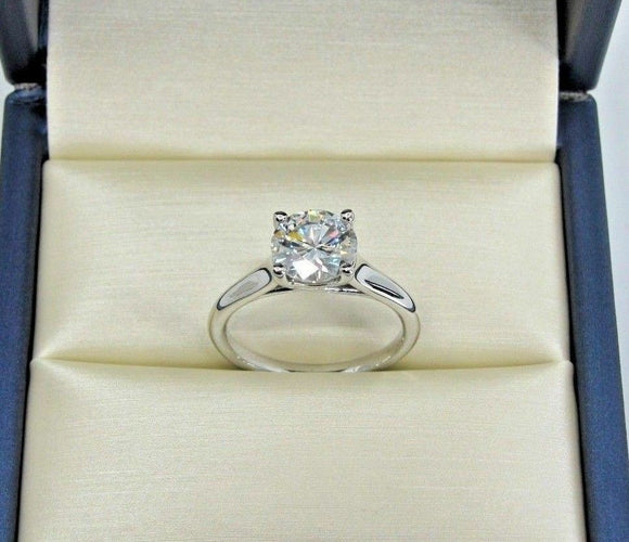 1.00 Ct Round-Cut Moissanite Solitaire Engagement Ring 14k White Gold Finish