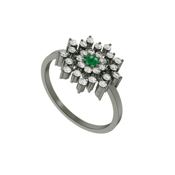 Prong Pave Diamond Emerald 925 Silver Floral Engagement Ring Jewelry Size 7