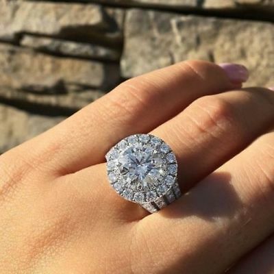 3.00 TCW Off White Round Halo Moissanite Engagement Ring in Solid 14K White Gold