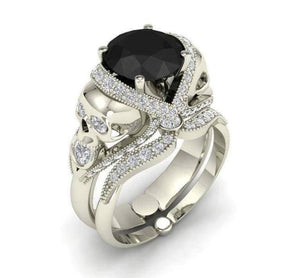 2.5Ct Black Round Vintage Skull Engagement Wedding Ring Set 925 Sterling Silver