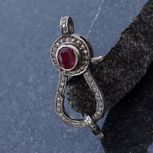 Natural Red Ruby Pave Diamond 925 Silver Clasp Lobster Claw Finding Jewelry FI-6