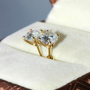 3Ct Round Brilliant Moissanite Solitaire Stud Earrings In 14K Yellow Gold Finish