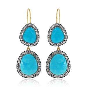 Blue Turquoise Diamond 925 Silver Gold Plated Dangle Earrings Jewelry EAMJ-953