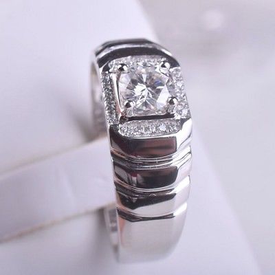 Engagement Man's Ring 2.15 Ct I-J White Loose Moissanite 925 Sterling Silver