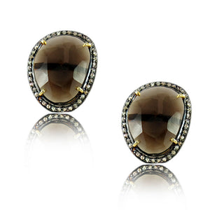 925 Sterling Silver Smoky Gemstone Party Wear Stud Diamond Earrings Jewelry