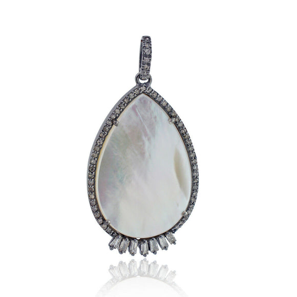 Charming Mother Of Pearl Pave Diamond 925 Silver 18