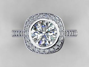 In 14k White Gold Over Bezel Round Cut Moissanite Diamond Engagement Ring 2.0ct