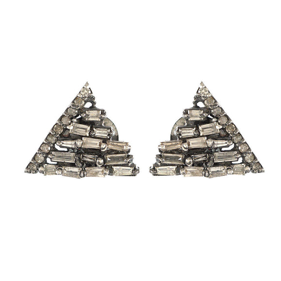 925 Silver Gold Stud Earrings Natural Baguette Diamond Pave Jewelry EAMJ-1014