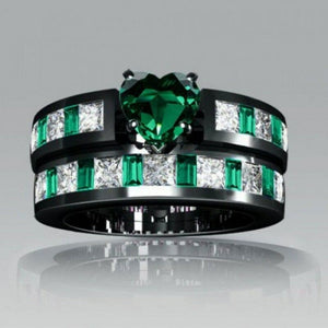 Beautiful 2.30 Ct Green Heart Engagement Ring Wedding Band Black Sterling Silver  Charity item