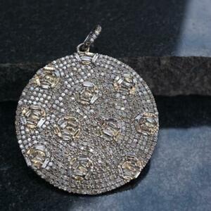 Natural Baguette Diamond Pave Pendant 925 Sterling Silver Vintage Style Jewelry