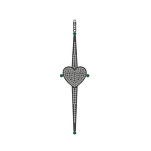 Solid 925 Silver Natural Pave Diamond Emerald Gemstone Heart Pendant Jewelry