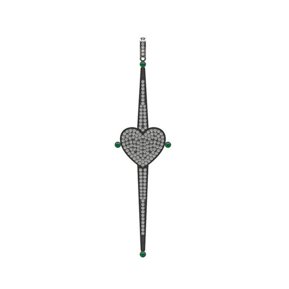 Solid 925 Silver Natural Pave Diamond Emerald Gemstone Heart Pendant Jewelry