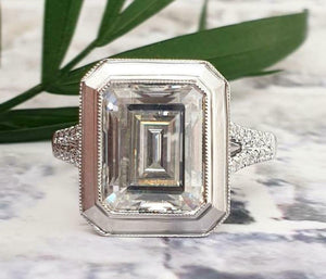 3.10Ct Emerald Cut Moissanite Solitaire Engagement Ring Solid 14k White Gold