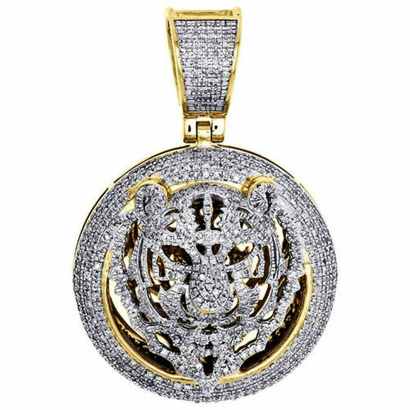 Vintage Tiger Head Stylish Pendant Diamond Studded Solid 925 Sterling SilverListed for charity