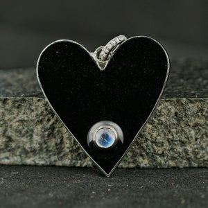 Genuine Rainbow Moonstone 925 Sterling Silver Enamel Heart Pendant Love Jewelry