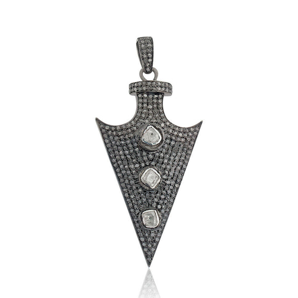 925 Solid Silver Genuine Diamond Pave Polki Arrowhead Pendant Jewelry PEMJ-886