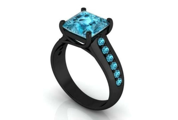 5 Ct Blue Cut Vintage Design Engagement Wedding Ring Black Sterling Silver