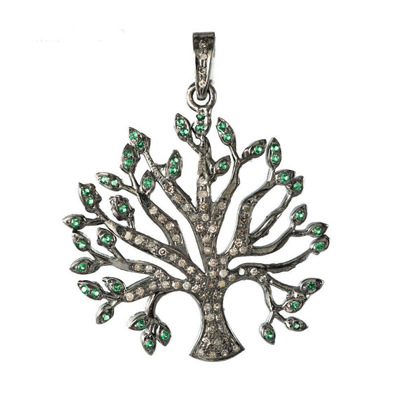 Natural Tsavorite Diamond 925 Silver Tree Of Life 18