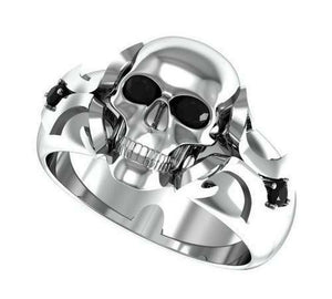 Biker's Skull Stylish Black Diamond Engagement Ring Wedding Ring Sterling Silver