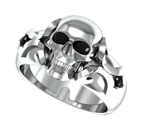 Biker's Skull Stylish Black Diamond Engagement Ring Wedding Ring Sterling Silver