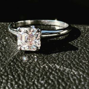 Antique Asscher Cut Moissanite Solitaire Engagement Ring in 925 Sterling silver