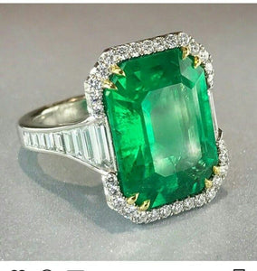 10 Ct Green Emerald Cut Bridal Engagement Ring Wedding Ring White Gold Finish