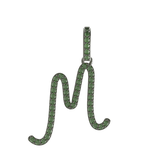 925 Silver Green Chrome Diopside Alphabet Initial Letter M Charm Pendant Jewelry