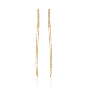 Genuine Pave Diamond 14k Yellow Gold Link Chain Dangle Earrings Jewelry EAMJ-641