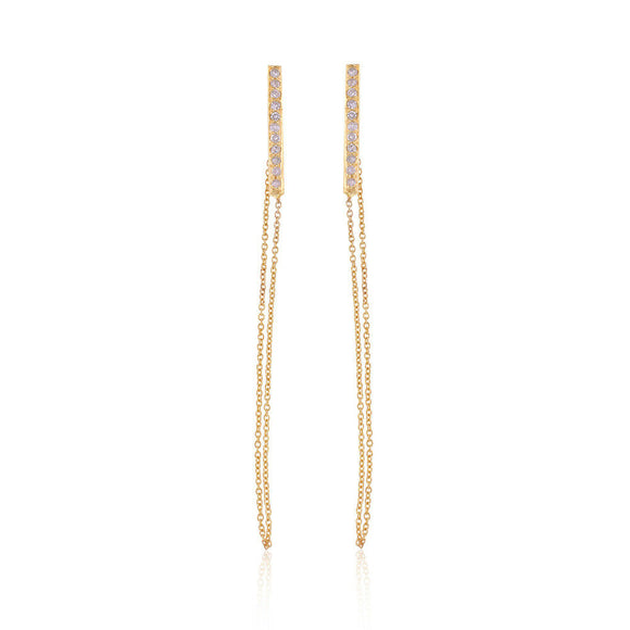 Genuine Pave Diamond 14k Yellow Gold Link Chain Dangle Earrings Jewelry EAMJ-641