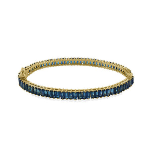 14k Yellow Gold Natural Baguette Blue Sapphire Wedding Bangle Handmade Jewelry