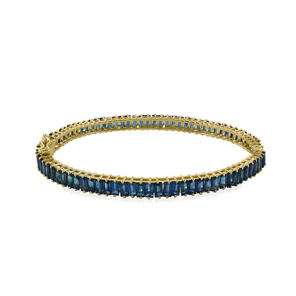 14k Yellow Gold Natural Baguette Blue Sapphire Wedding Bangle Handmade Jewelry