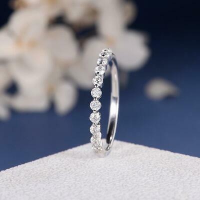 11 x 2.00 mm Half eternity white moissanite engagement ring 14K white gold over