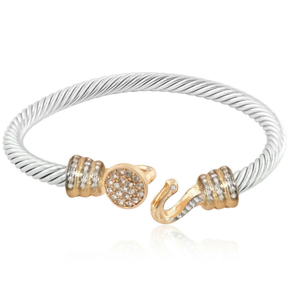 925 Sold Silver Sparkling Pave White Diamond Twisted Bangle Jewelry BAMJ-170