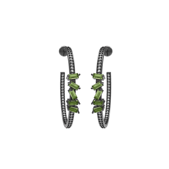 Pave Diamond Baguette Cut Peridot Hoop Earrings Silver Gemstone Wedding Jewelry