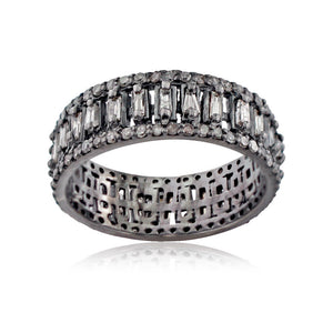 Solid 925 Silver Natural Diamond Baguette Pave Band Ring Jewelry Sz 7 RIMJ-270