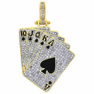 Gambling Casino Cards Pendant Game Theme Diamond Studded Solid Sterling Silver