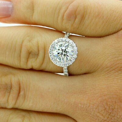 1.70 Ct Round Cut Moissanite Near White Engagement 925 Sterling Silver Ring