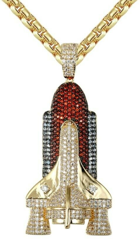 Lucky HipHop SPACE SHUTTLE Pendant multi color Diamond Studded SterlingSilver925