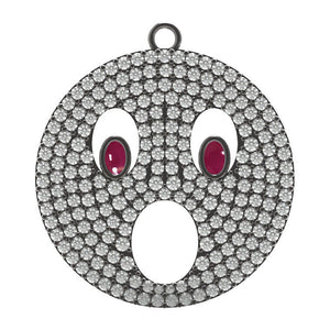 Genuine Pave Diamond Ruby Eyes WOW Emoji Pendant Sterling Silver Jewelry GIFTS