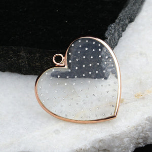 40 MM 14k Rose Gold Diamond Crystal Quartz Heart Pendant Jewelry GIFT FOR MOTHER