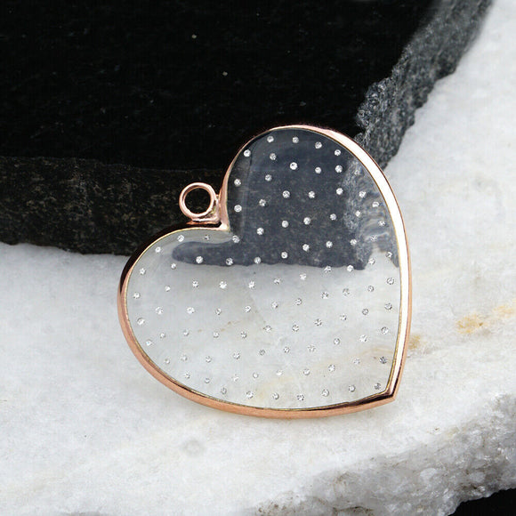 40 MM 14k Rose Gold Diamond Crystal Quartz Heart Pendant Jewelry GIFT FOR MOTHER