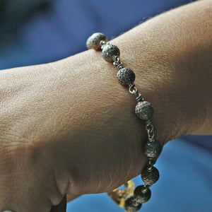 Genuine Diamond Pave Beads Bracelet 925 Sterling Silver Lobster Clasp Jewelry
