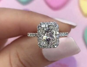 2.5Ct Radiant Loose Moissanite Lovely Engagement Ring VVS 14K White Gold Finish