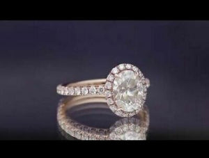 2.30Ct Oval Cut White Moissanite Diamond Halo Engagement Ring 14K Rose Gold Over