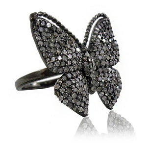 Genuine Pave Diamond 925 Sterling Silver Handmade Butterfly Ring Jewelry Size 7